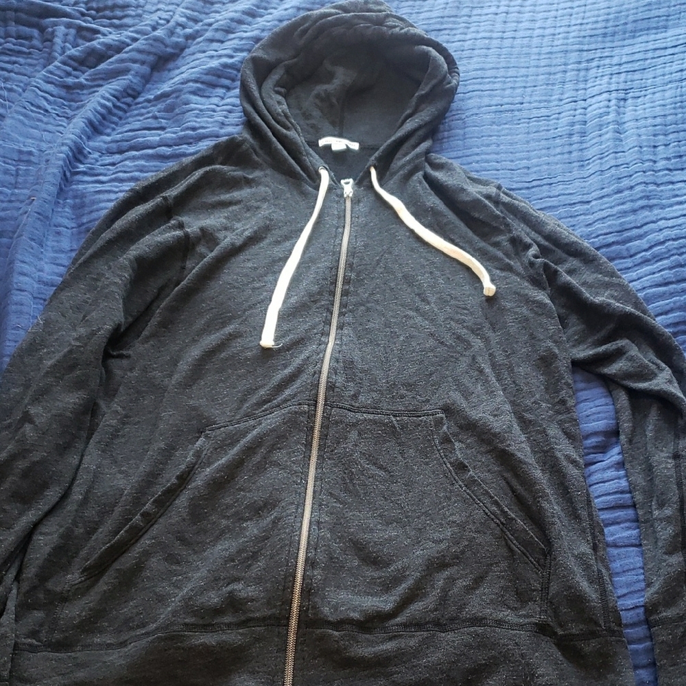 James Perse Black Zip Up Sweater with Long Sleeves
